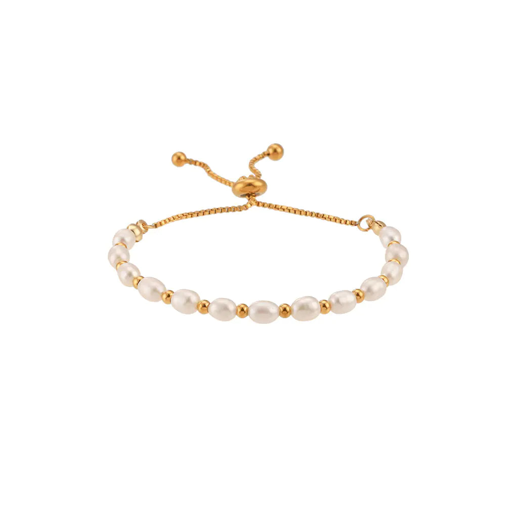 18k Stainless Steel Freshwater Pearl Drawstring Bracelet