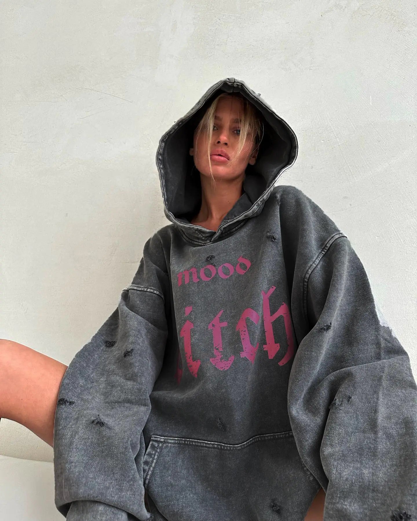 Casual Washed Broken Print Hoodie