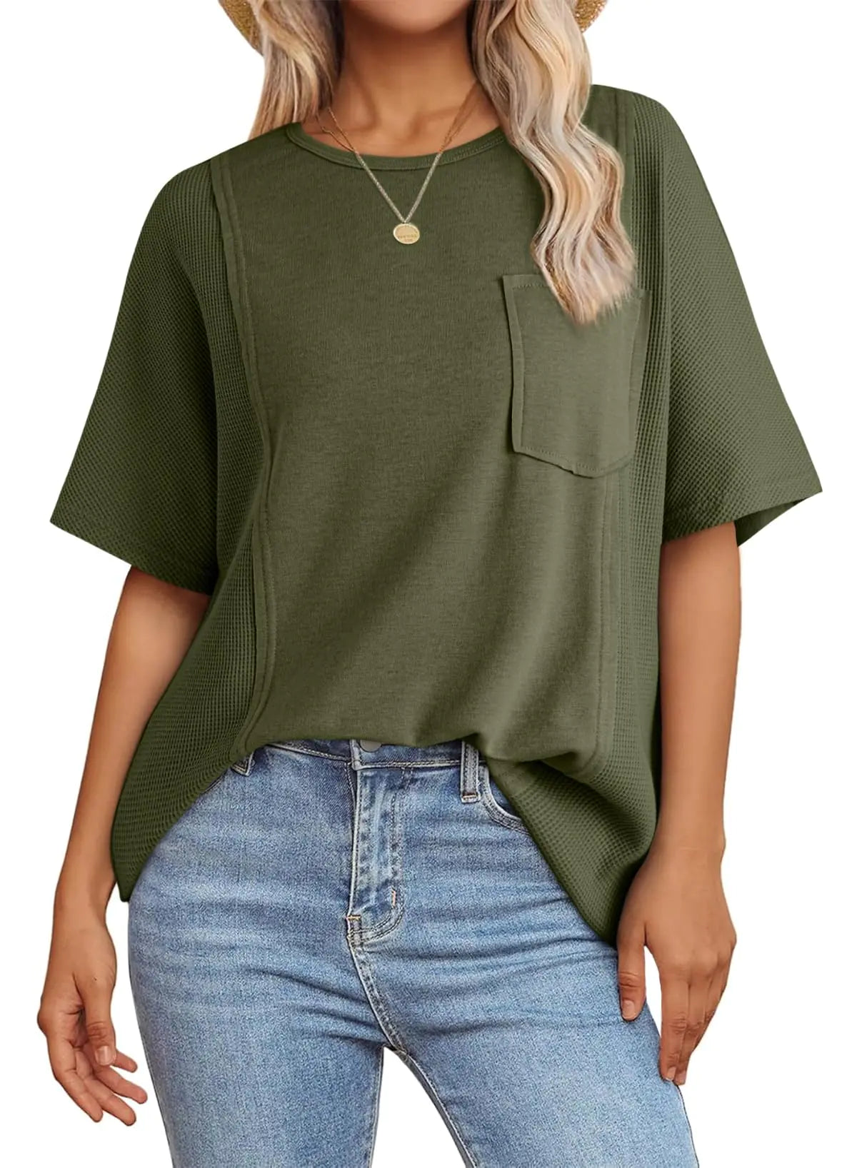 Casual Short Sleeve Waffle Knit Top
