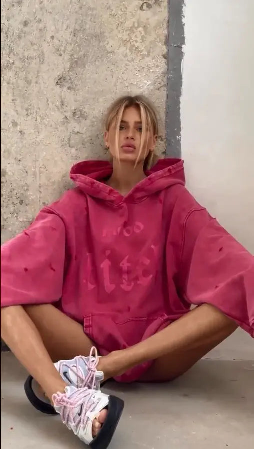 Casual Washed Broken Print Hoodie