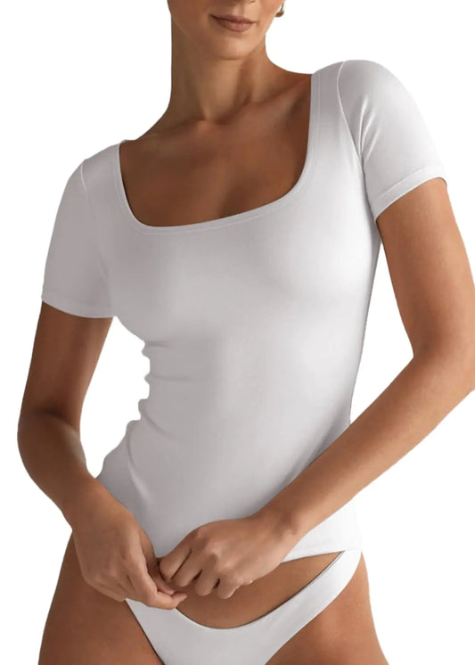 Square Neck Short Sleeve Top Slim Fitted