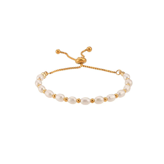 18k Stainless Steel Freshwater Pearl Drawstring Bracelet