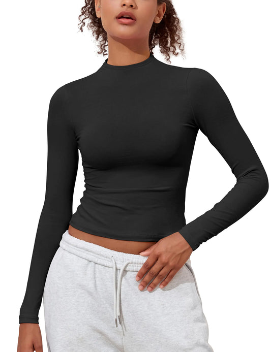 Black Cotton Long Sleeve Crop Top